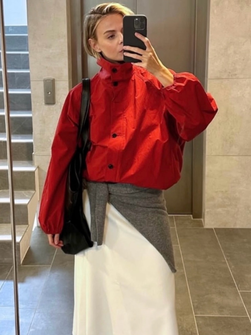 Viral Red Oversized Utility Windbreaker Button Front Jacket - Picture 11 of 13